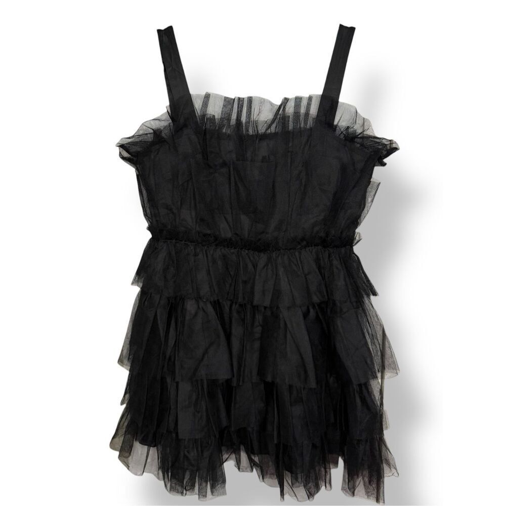 Storia Women’s Large Monochromatic Tulle Tiered Mini Dress Black Babydoll Party